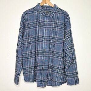 Eddie Bauer Mens‎ Button Up Flannel Shirt XXL Blue Cotton Preppy Casual Outdoors